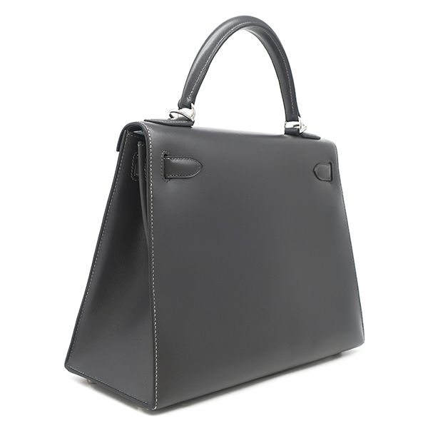 Hermes 2-Way Bag Kelly 28 Outer Stitch Box Calf Graphite Silver Hardware Gray