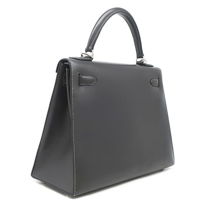 Hermes 2-Way Bag Kelly 28 Outer Stitch Box Calf Graphite Silver Hardware Gray