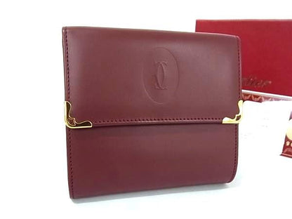 Cartier Leather Trifold Wallet With Coin Purse Coin Purse Billfold Bordeaux