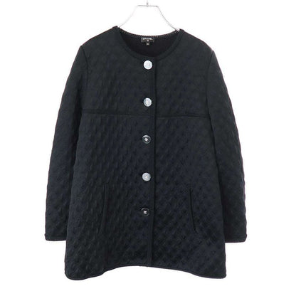 Chanel Silk Quilted No Collar Cardigan Jacket P57087k07441 Black 42