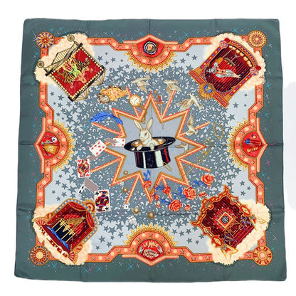 Hermes Carre 90 LA Magie Magic Rabbit Magic Tricks Pigeons Clowns Silk Scarf