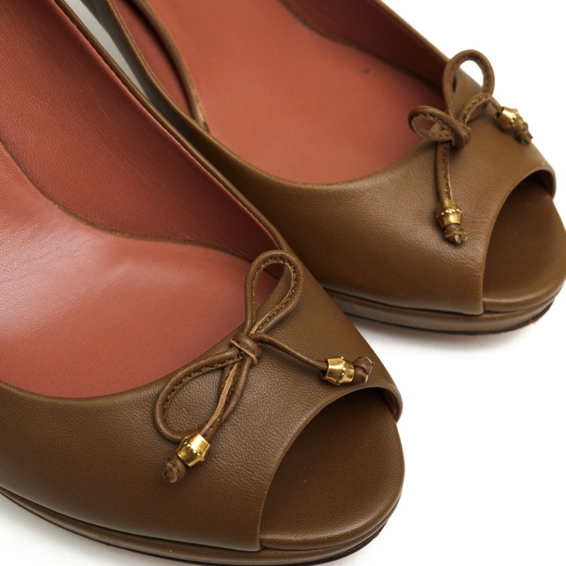 Gucci Pumps Shoes Women Leather Genuine Brown 310346 Open Toe Leather Sole