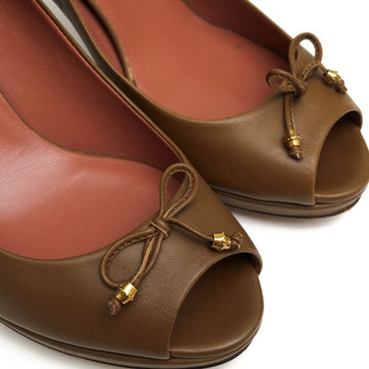Gucci Pumps Shoes Women Leather Genuine Brown 310346 Open Toe Leather Sole
