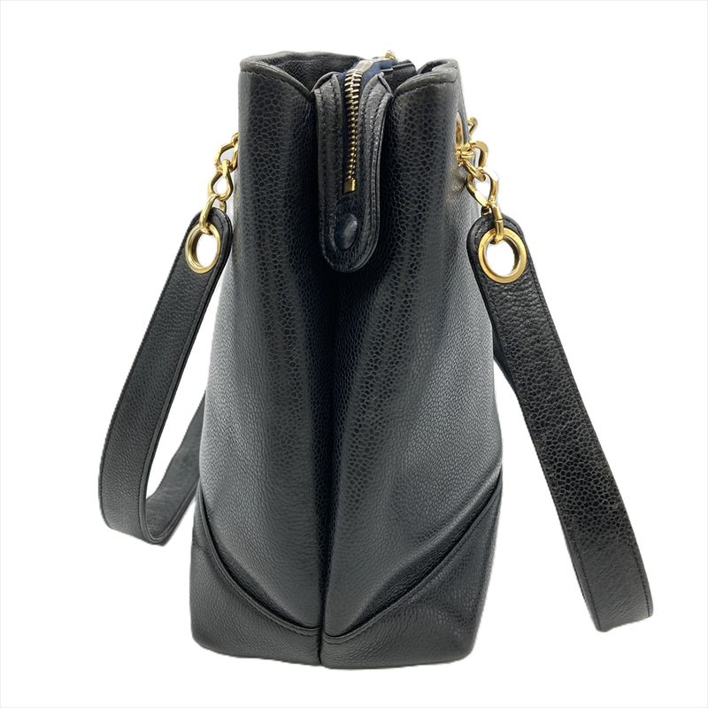 Chanel Shoulder Bag Caviar Skin Black Gold Hardware Coco Mark Tote 2nd Unit