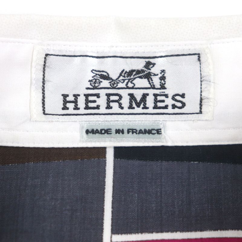 Hermes Mosaic Giant Cotton Serie Button Back Print Long Sleeve Shirt White