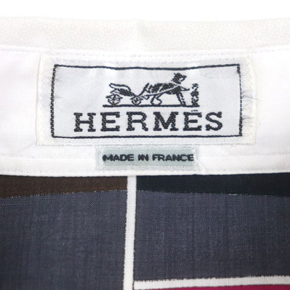 Hermes Mosaic Giant Cotton Serie Button Back Print Long Sleeve Shirt White