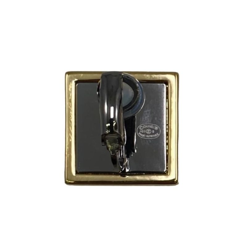 Chanel Earring Square Shape Coco Mark Gold Black Chanel