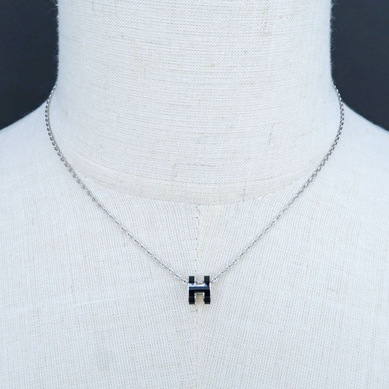Hermes Necklace Pop Ash Mini Pendant H Black Silver-color- Accessories-