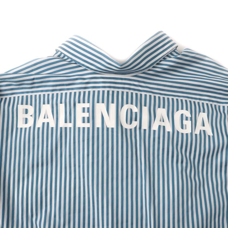 Balenciaga 21AW 622050 100% Cotton Logo Stripe Oversized Long Sleeve Shirt