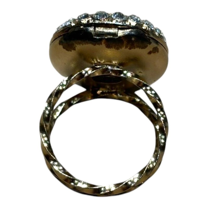 Chanel 10C Coco Mark Rhinestone Ring Women's Gold #12