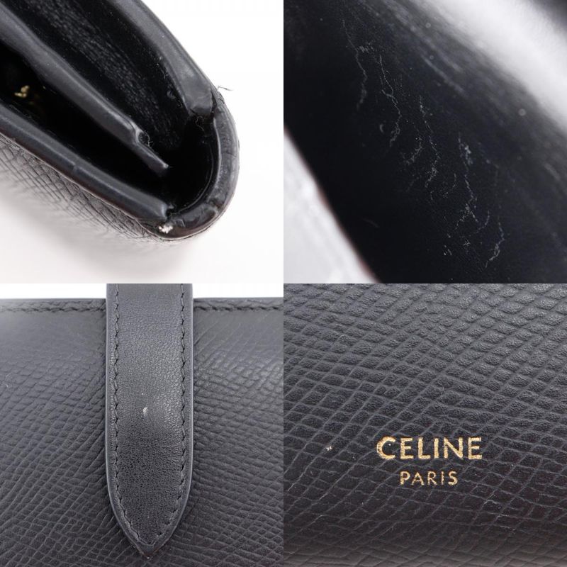 Celine Medium Strap Wallet Calf Black Ladies Bifold Wallet