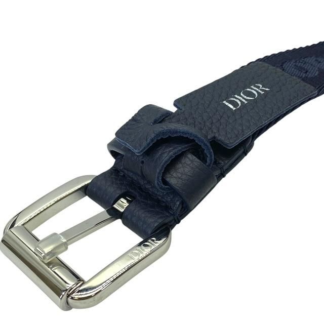 DIOR Belt Logo Jacquard Small Item Canvas Leather Logo Navy Silver Hardware