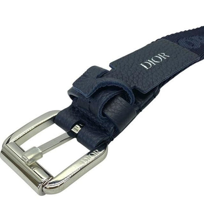 DIOR Belt Logo Jacquard Small Item Canvas Leather Logo Navy Silver Hardware