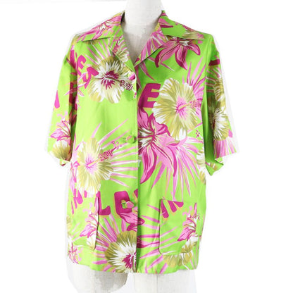 Gucci 22AW 694890 100% Silk Floral Print Short-sleeved Shirt Light Green Pink
