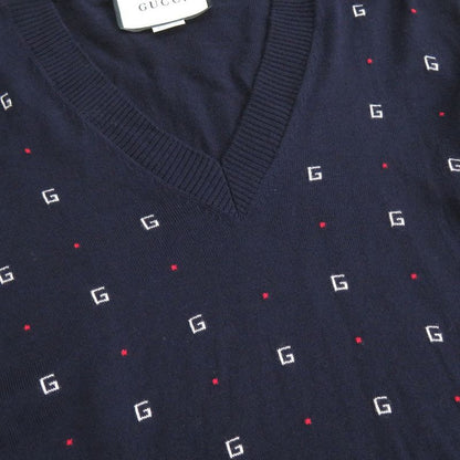 Gucci V-neck Wool Size L Navy Knitted Sweater 0978 Gucci