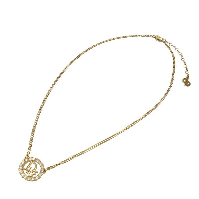 Christian Dior Vintage Logo Oval Necklace Metal Gold 0290 Christian Dior