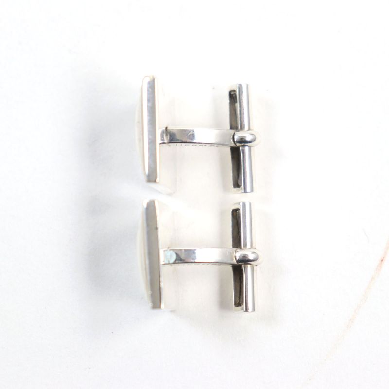 Hermes Ag925 Cadena Motif H Logo Square Form Cufflinks Button /