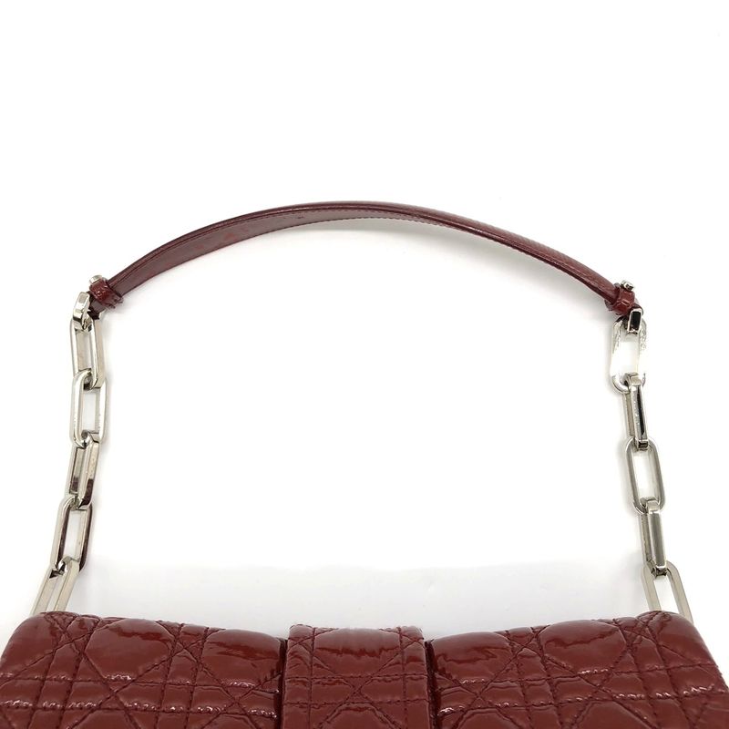 DIOR Cannage Chain Shoulder Bag Handbag Red Enamel/leather Women Fashion