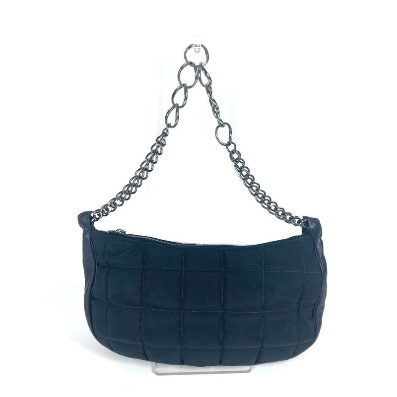 Chanel Shoulder Bag CC Coco Mark Choco Bar Leather / Nylon Black