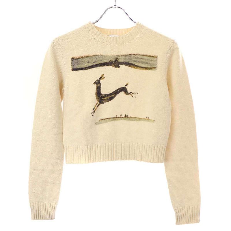 Loewe Animal Print Cropped Knit Sweater S800y14k34 Ecru XS