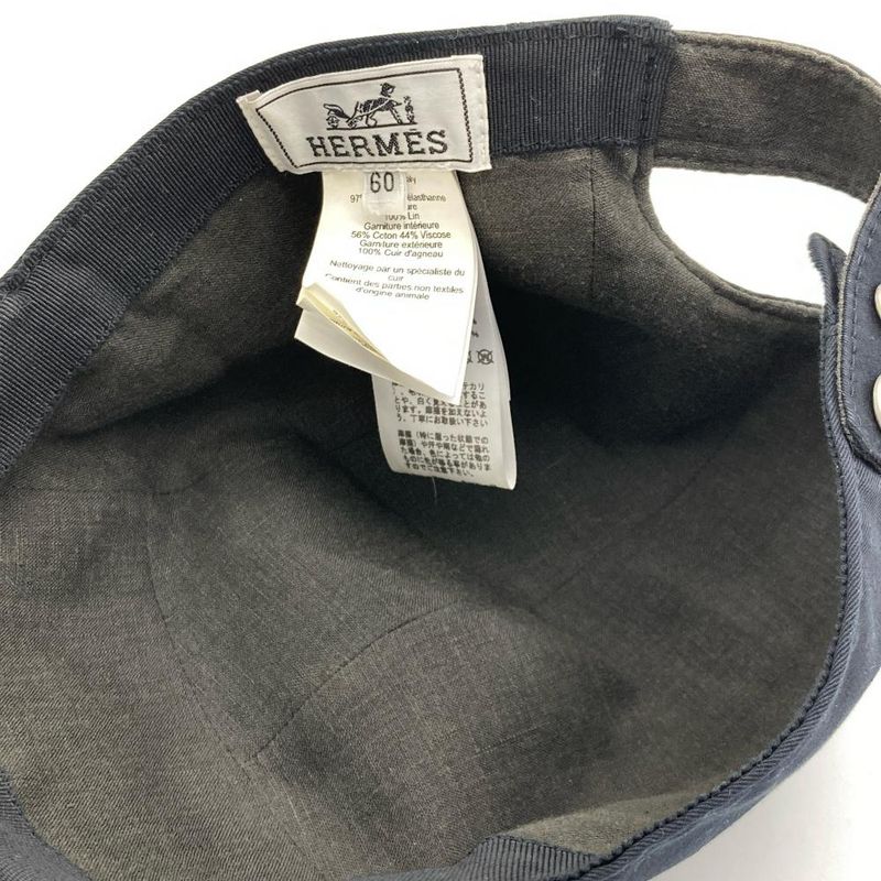 Hermes Horse 60 Cap Cotton Polyurethane Navy Men's