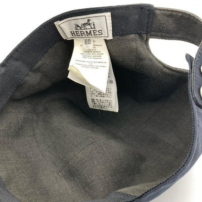 Hermes Horse 60 Cap Cotton Polyurethane Navy Men's