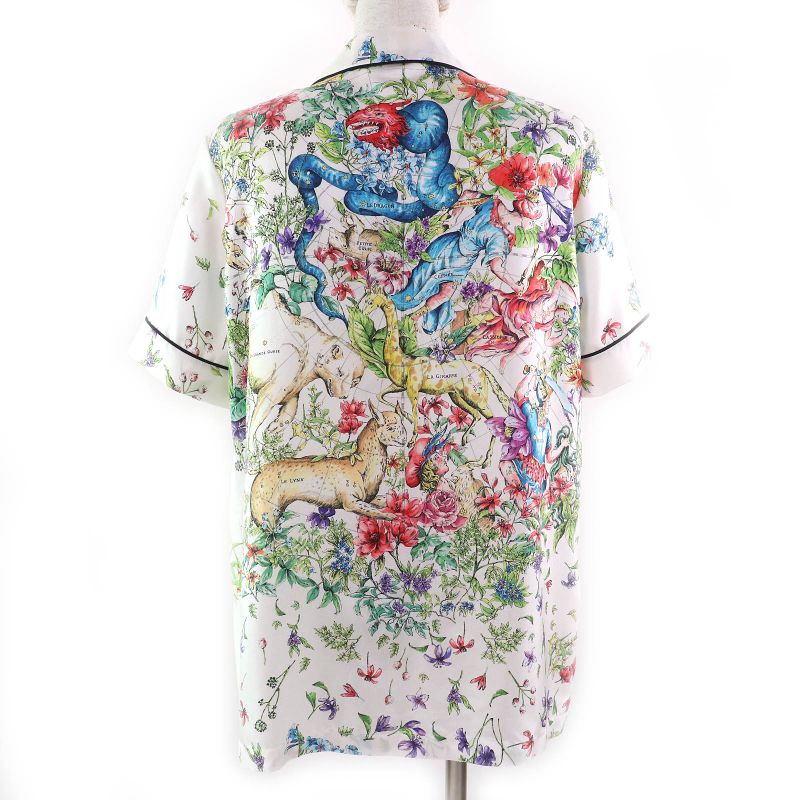 Christian DIOR 23AW 241v29a6845 100% Silk Floral Pattern Logo Button Short