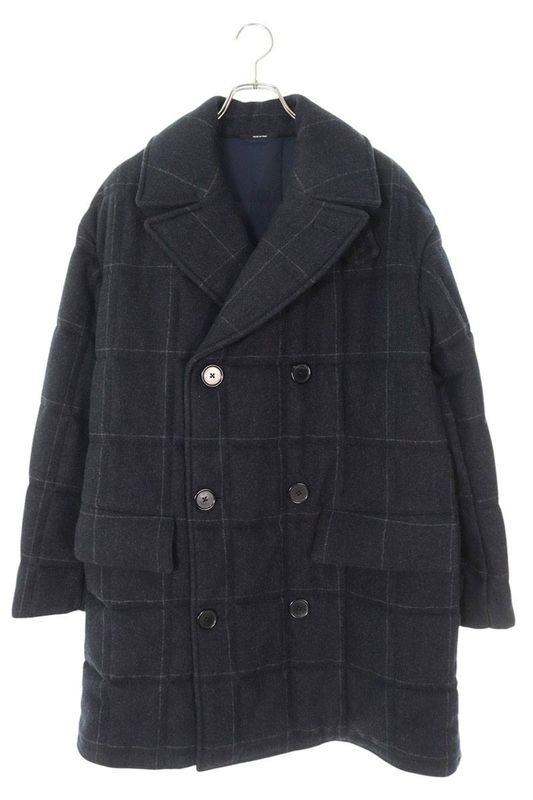 Hermes 23AW Checked Cotton Cashmere Kelp Coat Men's 44