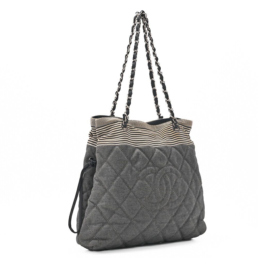 Chanel Shoulder Bag Denim Coco Mark Gray With Silver Hardware Ladies [no