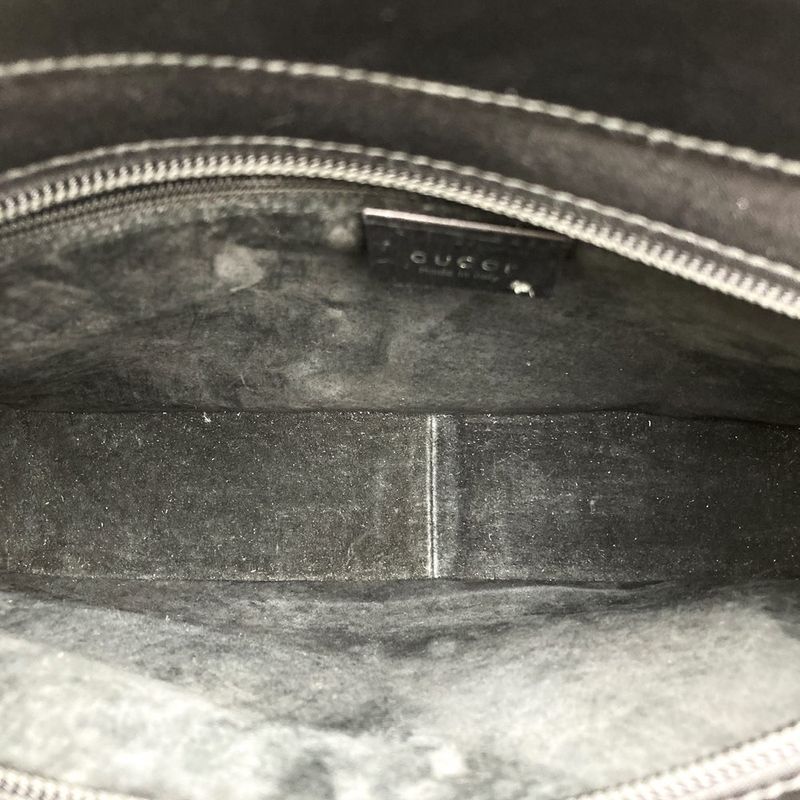 Gucci 001 3071 Shoulder Bag Leather Black Chic Vintage With Mirror Billfold