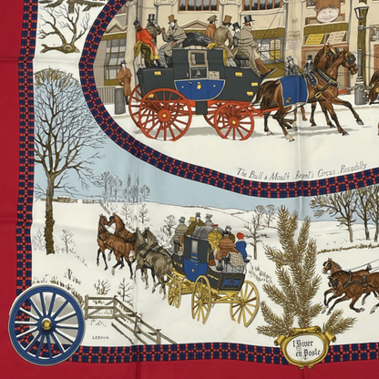 Hermes Carre 90 Postal Coach Scarf Silk Red