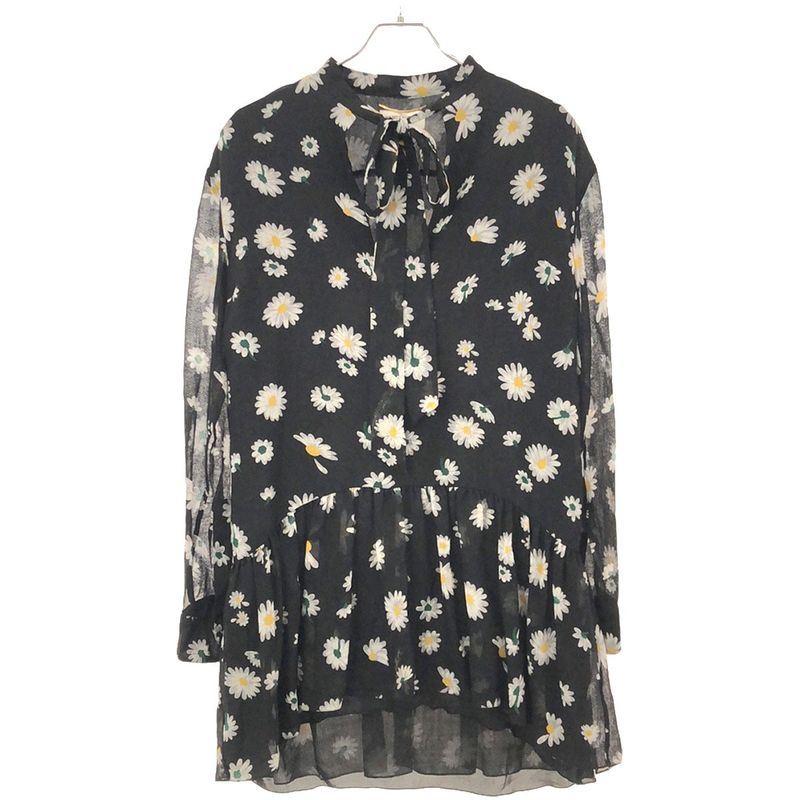 Saint Laurent Paris 18aw Skipper Ribbon Flower Shirt Dress 485610 Black 34