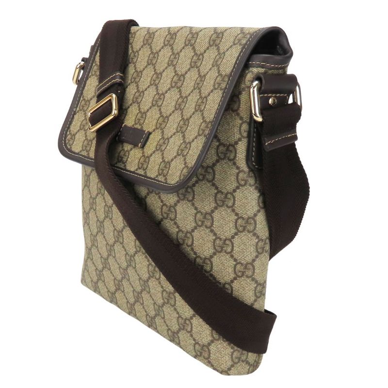 Gucci Shoulder Bag 223666 GG Supreme Canvas Leather Beige Dark Brown Crossbody