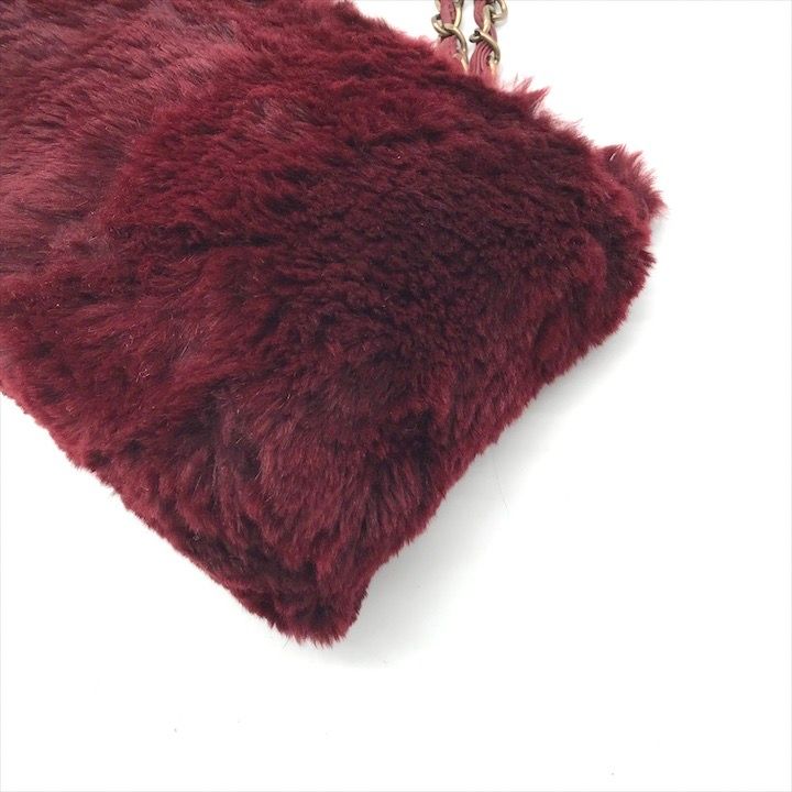 Chanel CC Logo Lapin Chain Shoulder Bag Wine Red Gold Vintage