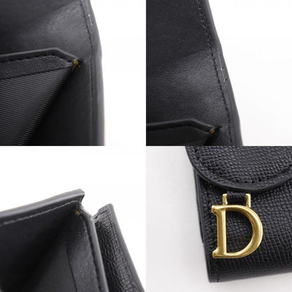 Dior Compact Wallet Calf Black Women's Trifold Wallet