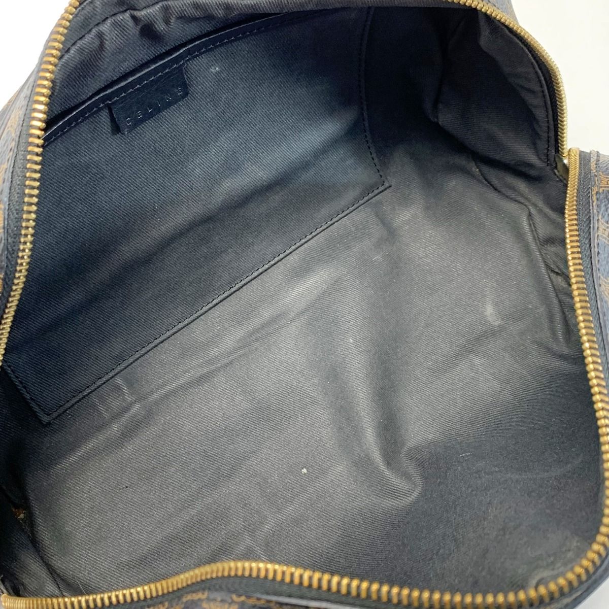 Celine Macadam Pattern Ce00/12 Brown Drum Bag Ladies Gold Hardware