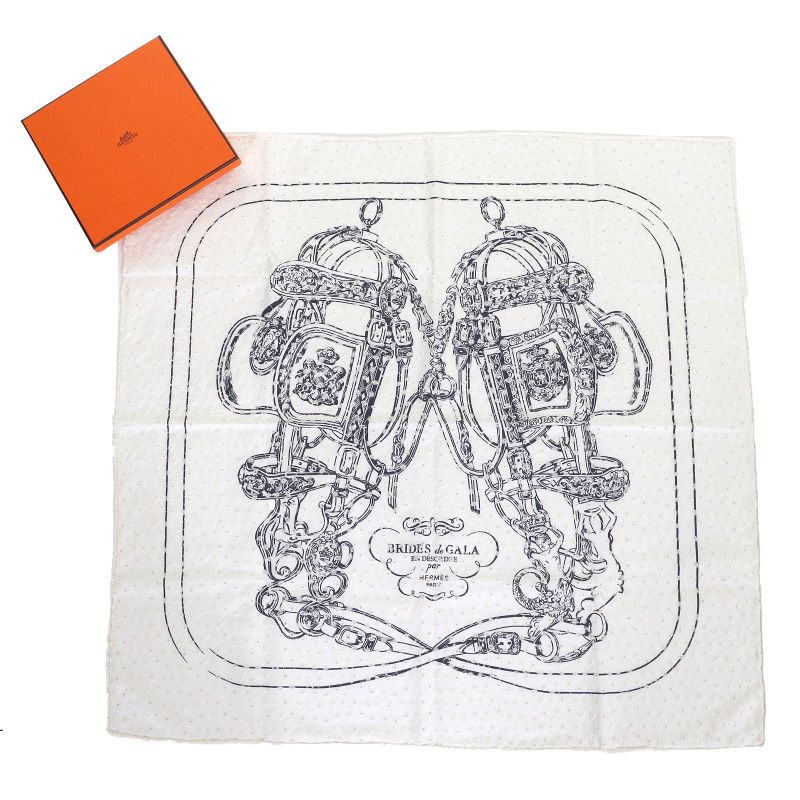 Hermes 983529s Brides De GALA Ceremonial Maitre D' 100% Silk Blanc/noir Carré