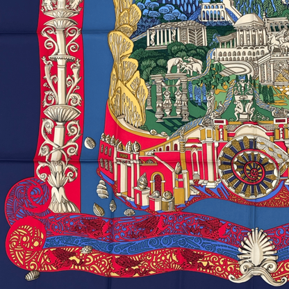 Hermes Carre 90 L Atlantide Atlantis Continental Silk Scarf Navy