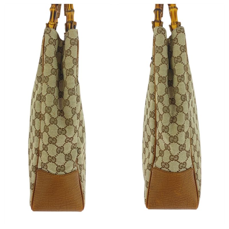Gucci Bamboo Beige Brown Black Hardware GG Canvas 112530 Tote Bag Shoulder Bag