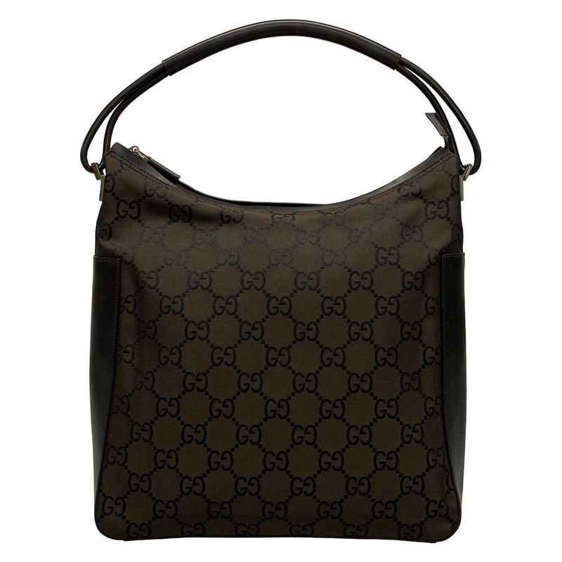 Gucci Handbag GG Pattern 13730 Dark Brown And Black Leather