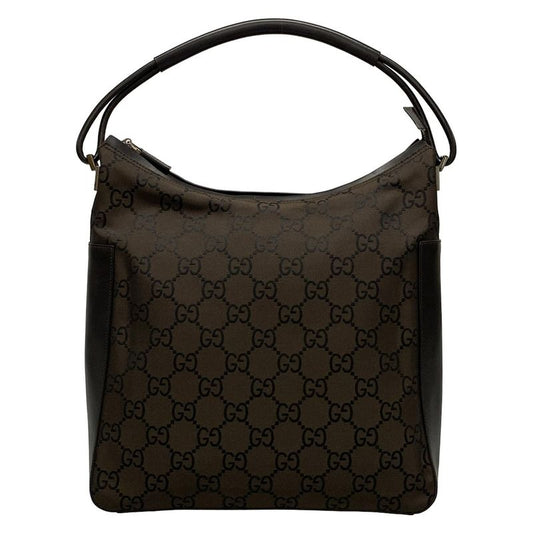 Gucci Handbag GG Pattern 13730 Dark Brown And Black Leather