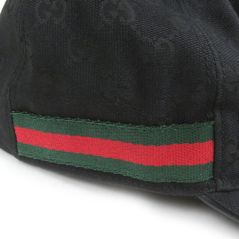 Gucci 200035 GG Canvas Webline Baseball Cap Hat Black Xl/60cm (23.62in) Made In
