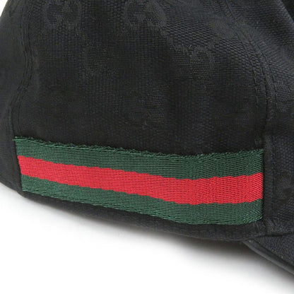 Gucci 200035 GG Canvas Webline Baseball Cap Hat Black Xl/60cm (23.62in) Made In