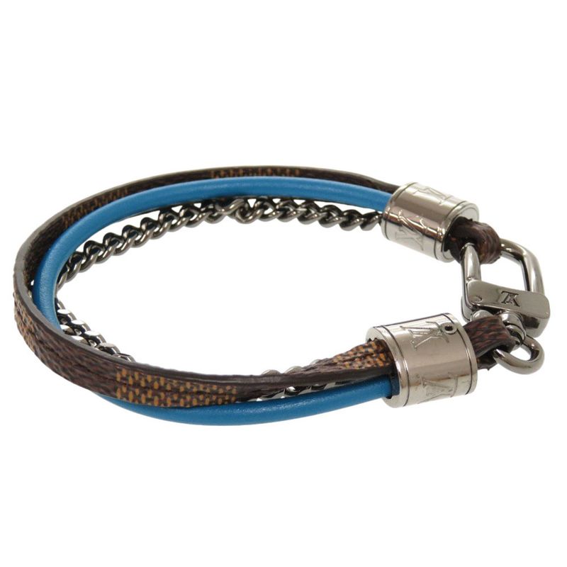 Louis Vuitton Bra Scuff LV Treble Damier Leather Brown Blue Bracelet LV 0002