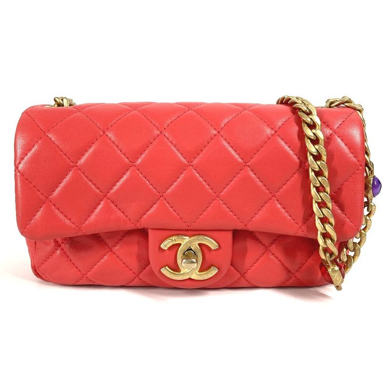 Chanel Shoulder Bag CC Coco Mark Matelasse With Bijoux As2380 Lambskin Red