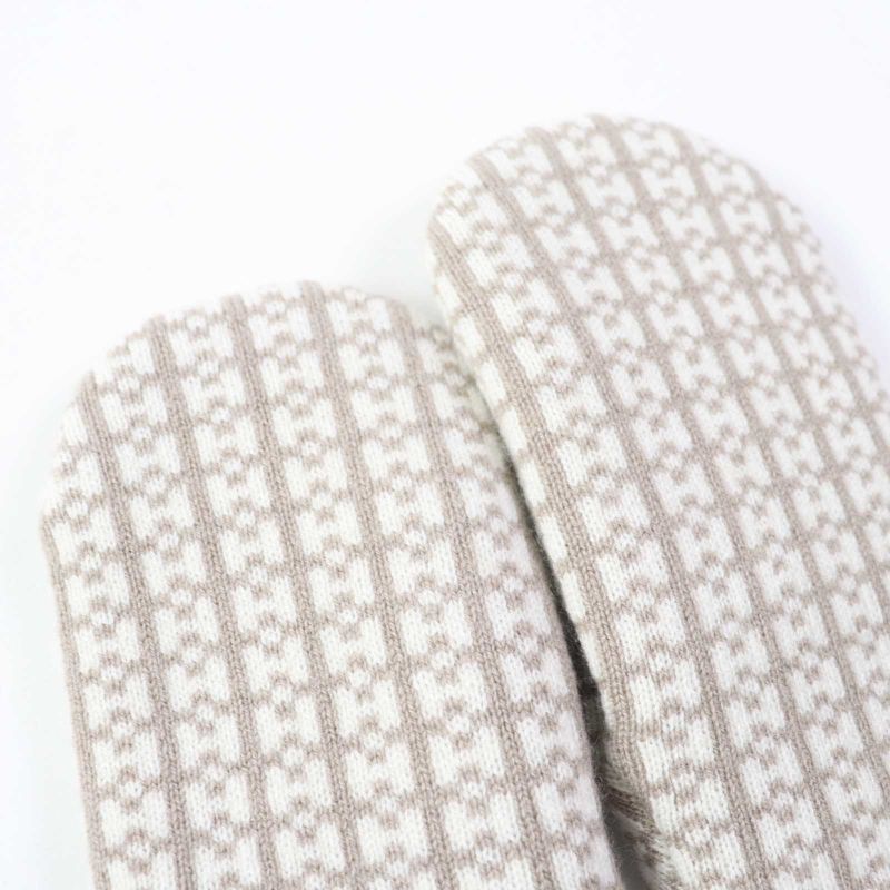 Hermes Hope 100% Cashmere Jacquard H Motif Knit Mittens/gloves Glazed Ivory S