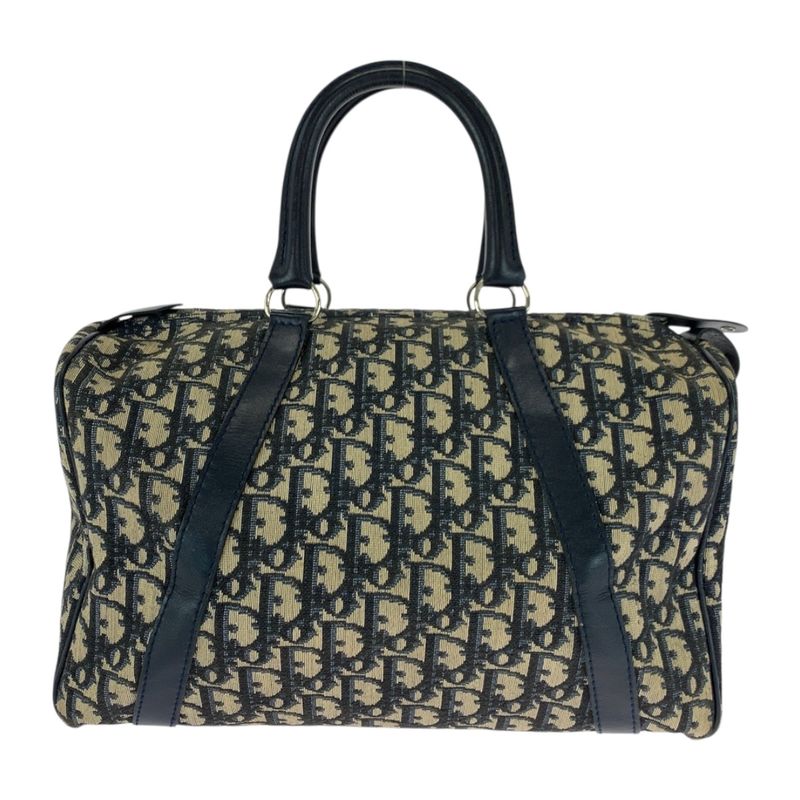 DIOR Vintage Trotter Navy Ivory Silver Hardware Canvas Handbag Mini Boston Bag