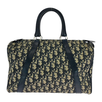 DIOR Vintage Trotter Navy Ivory Silver Hardware Canvas Handbag Mini Boston Bag