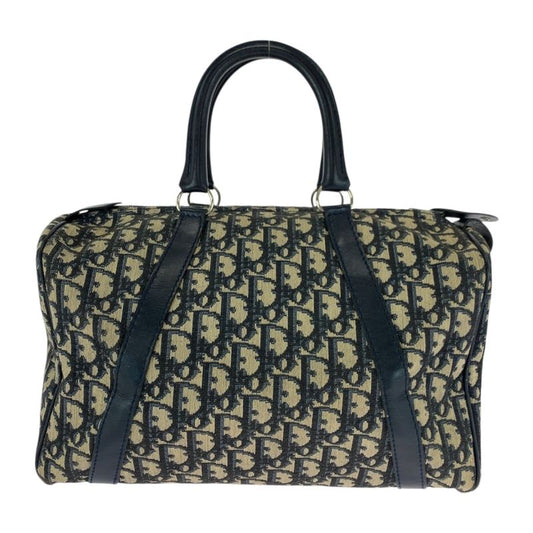 DIOR Vintage Trotter Navy Ivory Silver Hardware Canvas Handbag Mini Boston Bag
