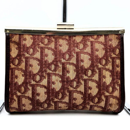 DIOR Pouch Red Gold And Beige Canvas Trotter Clasp Small Pouch Women's